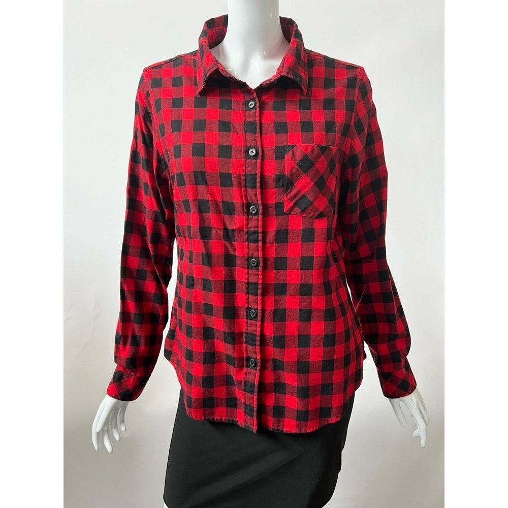 Pendleton Womens Flannel Button Down Shirt Red Buffalo Plaid Long Sleeve M